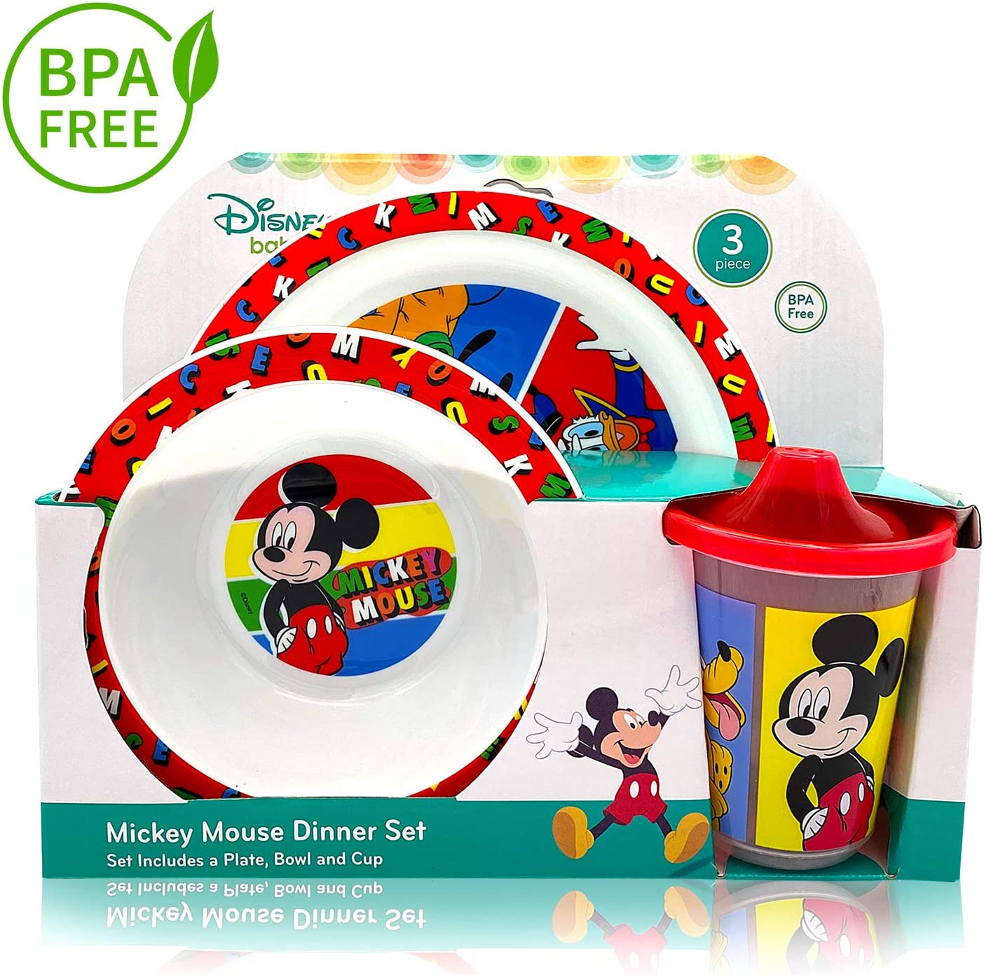Disney Mickey Mouse New Mealtime Dinnerware Set Plate, Bowl, Cup